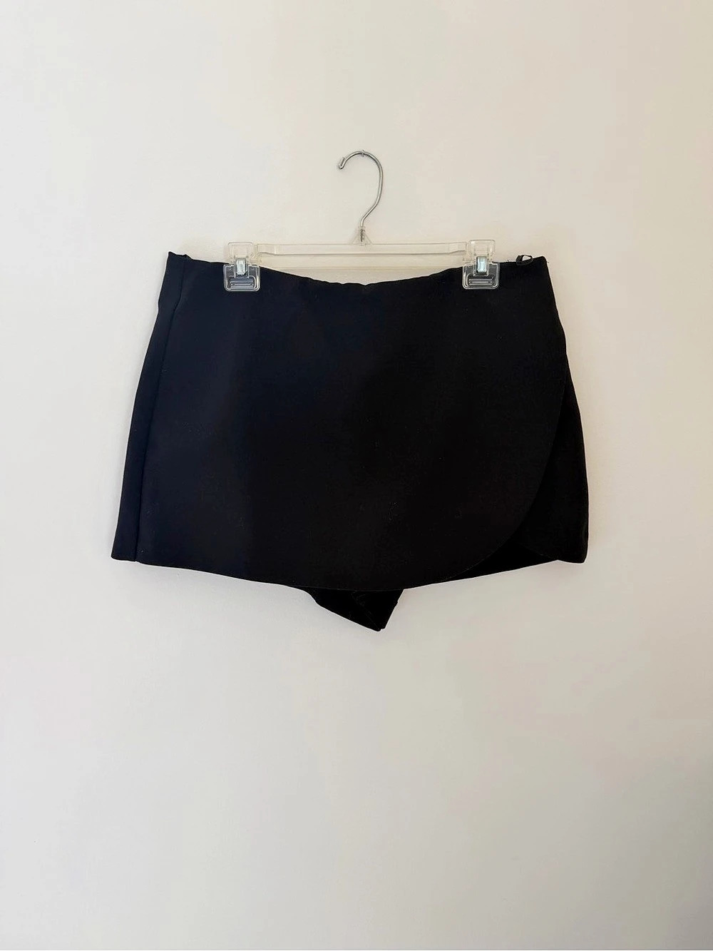 Zara Side-Zip Skort Black Layered Wrap Front